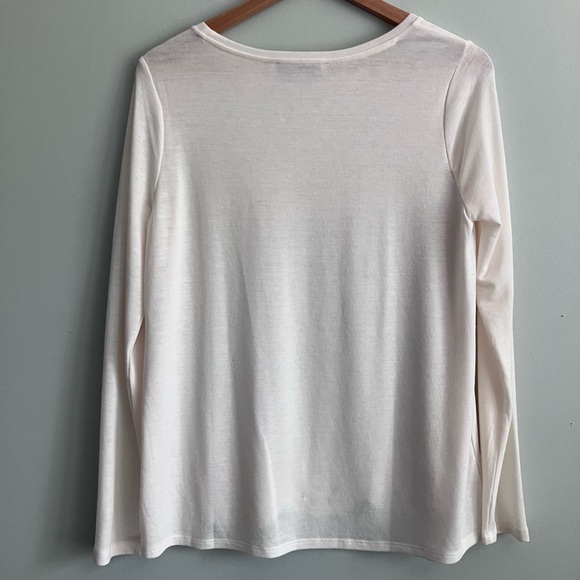 LOFT Off White Mixed Fabric Long Sleeve Scalloped Hem Blouse Size S - Picture 5 of 9